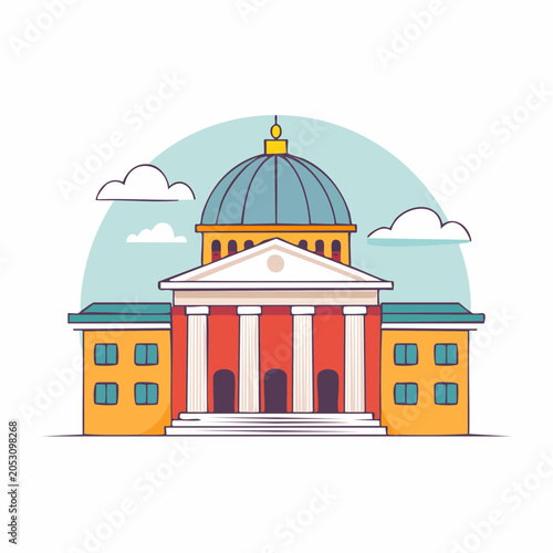 Flat Illustration of a Neoclassical Building with a Dome