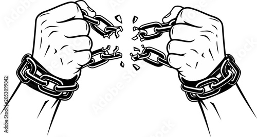 Foto Hands breaking free from metal cuffs.