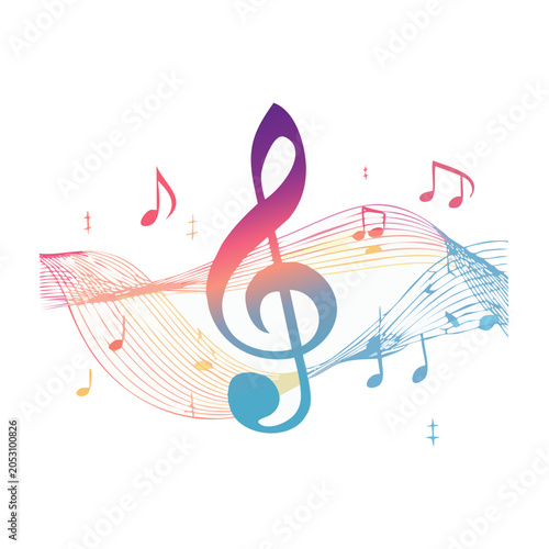 Colorful treble clef with musical notes illustration