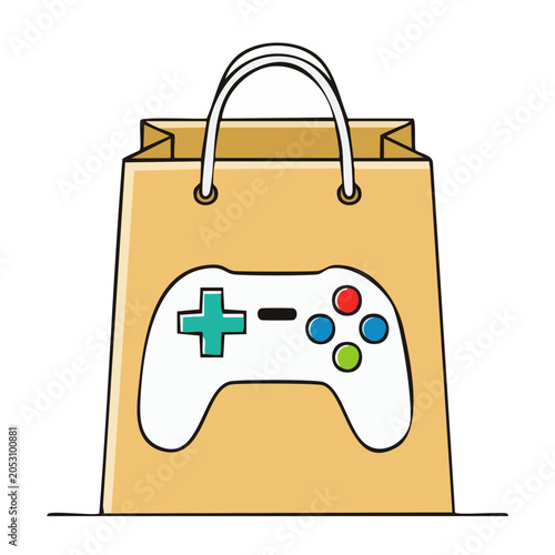 Game controller in a shopping bag illustration