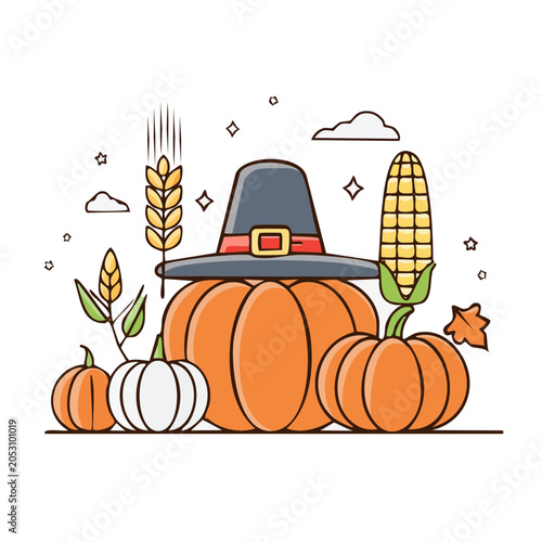 Thanksgiving illustration with pumpkins and corn