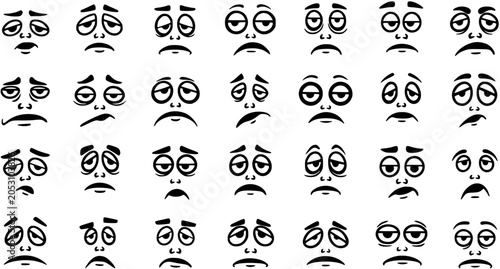 Foto Black and white line art faces with sad and worried expressions for cartoon desi