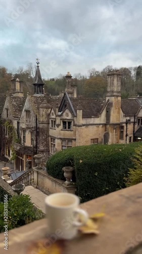 coffee house in the morning The Manor House, a 14th-century luxury hotel located in the picturesque village of Castle Combe in the Cotswolds.