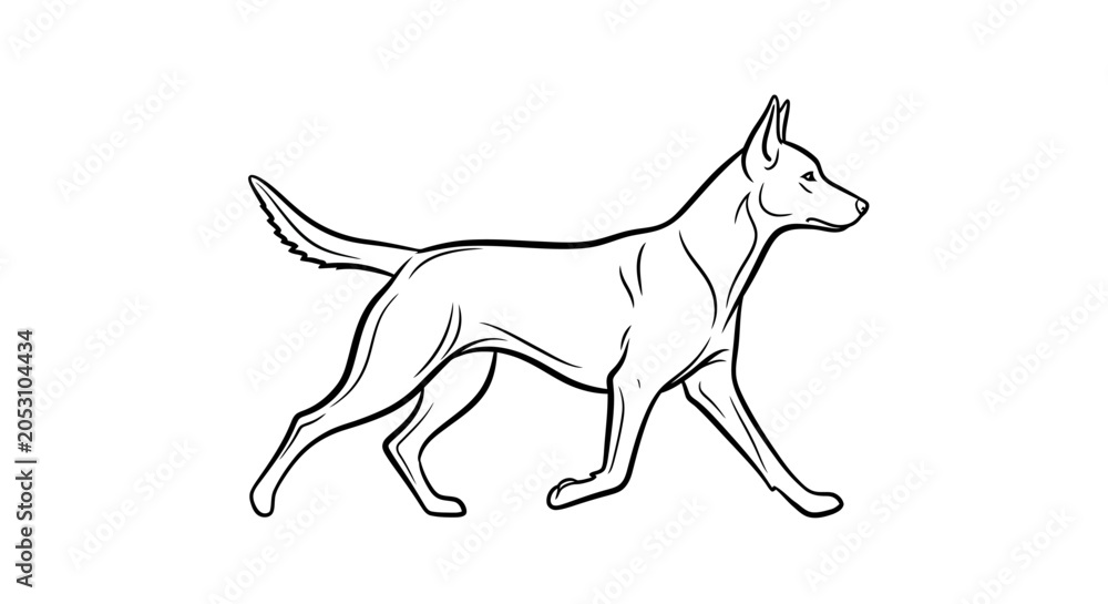 Fototapeta premium Minimalist black line art of a walking athletic dog
