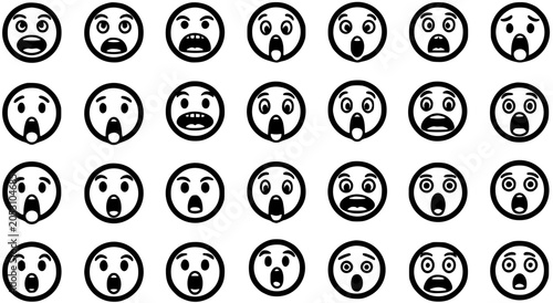 Картината върху платно Black  White Line Art Surprised Emojis Set