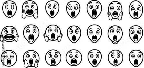 Obraz na plátně Black and White Line Art Shocked Emoji Faces Vector Collection