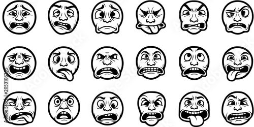 Canvastavla Black and White Line Art Faces Showing Various Emotions and Expressions