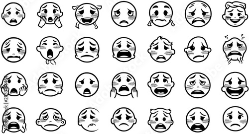 Fotografie Black and White Line Art Emoji Faces Set