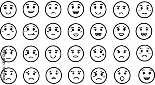 Fotografie Human Emotions Line Art Emoticons Set