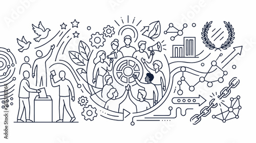 Photos Conceptual Line Art Illustration of Community Collaboration and Civic Engagement