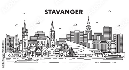 Bild auf Leinwand Cityscape Stavanger Norway Logo Design