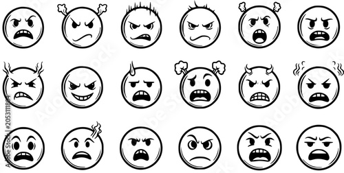 Fotografie Digital Communication Emotions: Collection of Black and White Outline Line Art A