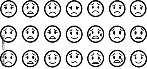 Photos Black and White Line Art Emoticons Showing Various Emotions, Vector Stock Icons
