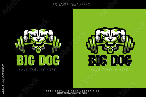 GYM Big Dog Text Effect Logo Design Vector with Fitness and Strength Concept