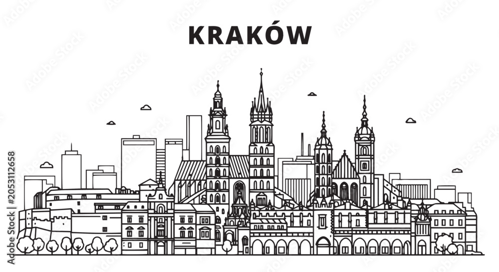 Fototapeta premium Krakow Skyline Design Cityscape Vector
