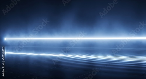 Abstract Blue Light Beam Reflection on Dark Surface.