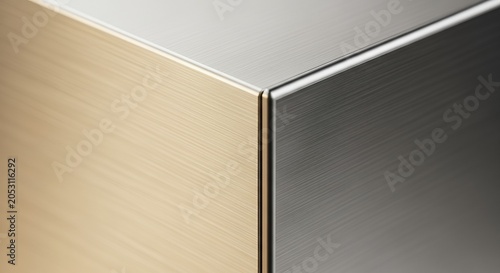 Abstract close-up of a metallic corner with a sleek, modern design and a blend of warm and cool tones.