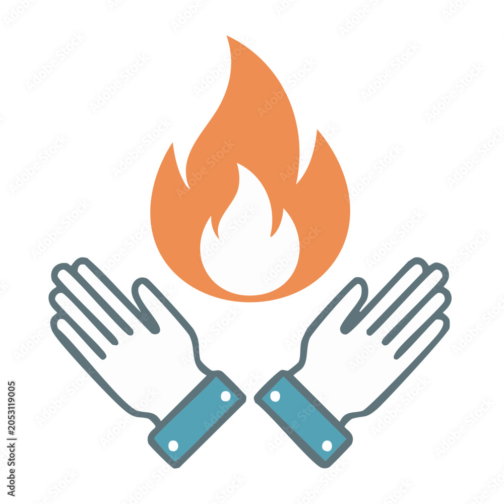 Fototapeta premium Icon of hands warming by fire with gloves
