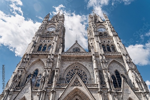 View of the Basilica Del Voto Nacional in Quito, Pichincha, Ecuador Under a Clear Sky