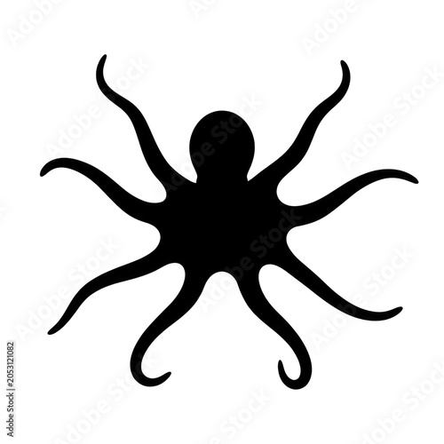 Stylized Black Outline Silhouette of an Octopus with Wavy Tentacles