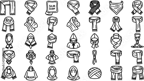 Foto Fashion Scarves Line Art Icon Set
