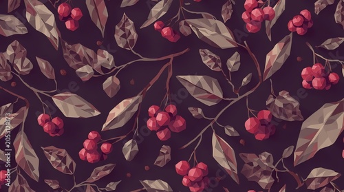 Autumn Berries and Leaves Pattern.