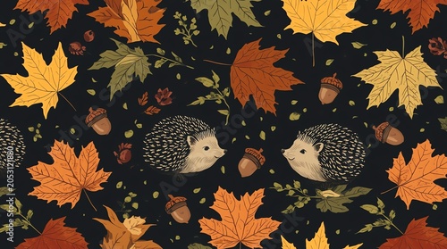 Autumn Forest Delight Hedgehogs and Falling Leaves.