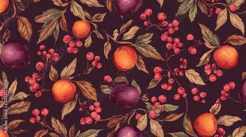 Autumn Harvest Fruit and Berry Pattern.