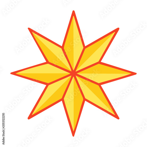 Yellow star with red outline on transparent background
