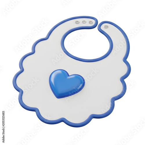 3D Render of a Blue and White Baby Bib with Heart