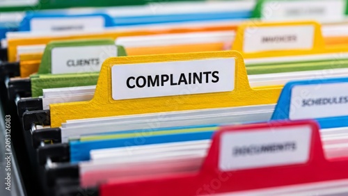Customer Complaints Filing System Featuring Organized Feedback Records, Complaint Management Process, Client Service Documentation, Administrative Workflow and Business Issue Resolution Concepts


