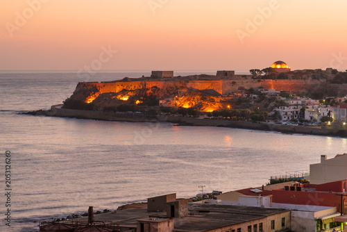 Sunset panorama of Fortezza, 16th century Venetian fortress located in Rethymno in Crete, Greece