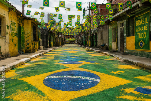 Brazilian street decorated for soccer celebration
