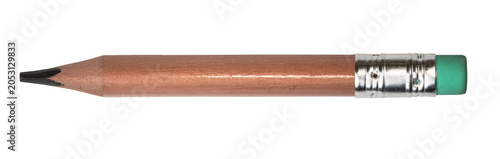 Slika na platnu Short wooden pencil with green eraser and metal ferrule isolated on transparent background used school supply closeup