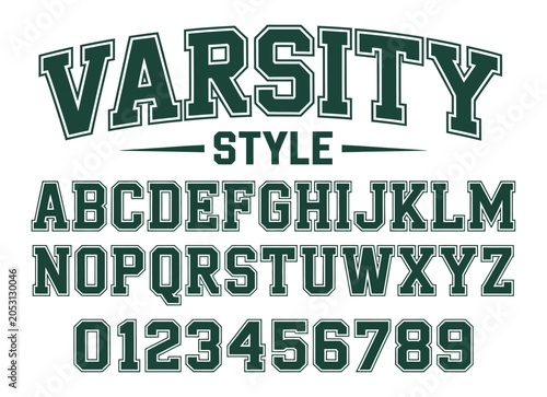 Tableau sur toile Varsity style font alphabet, sports jersey lettering with collegiate number set