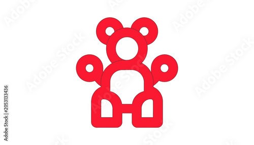 Red Teddy Bear Icon on White Background, Simple Geometric Design, Playful Symbol