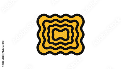 Abstract yellow wavy concentric squares logo design on white background