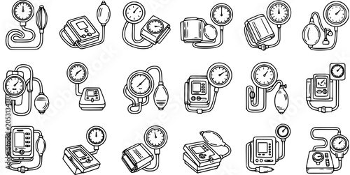 Foto Medical Blood Pressure Monitor Line Art Icons Collection - Healthcare  Diagnosti