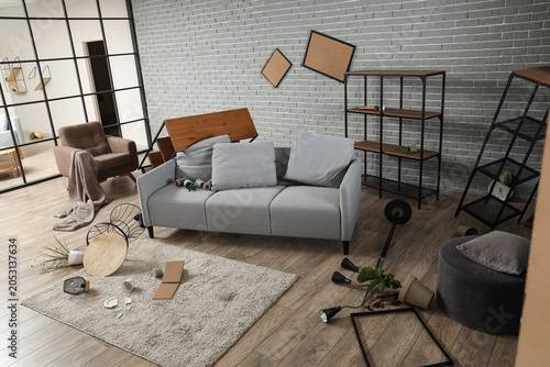Interior of messy living ro...