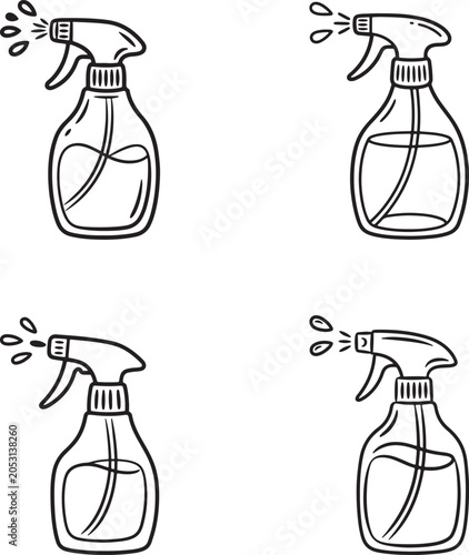 Spray Bottle Outline Vector Set Cleaning Spray Container Collection