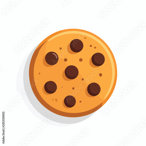 Flat Vector Illustration of a Delicious Chocolate Chip Cookie.