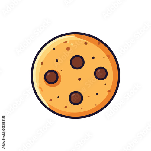 Cartoon style chocolate chip cookie illustration.