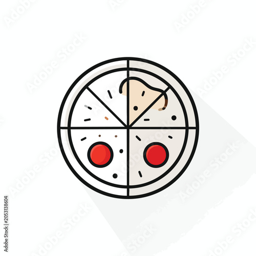 Minimalist pizza icon illustration with pepperoni and cheese toppings.