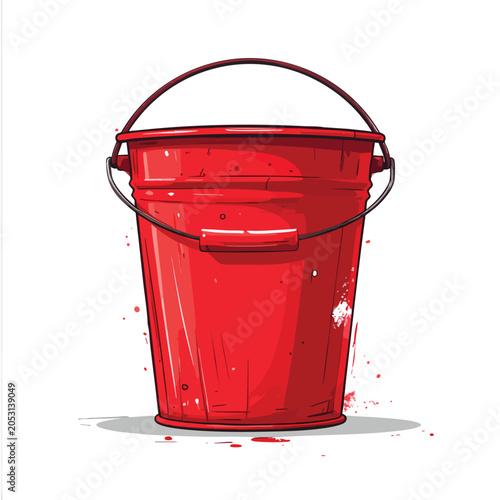 Illustration of a bright red plastic bucket with handle.