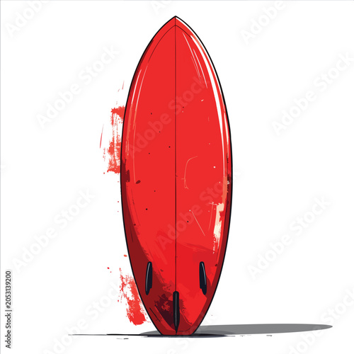 A vibrant red surfboard isolated against a clean white background.