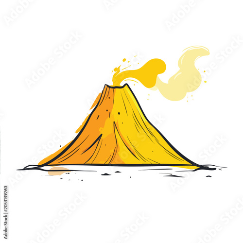 Stylized hand drawn volcano eruption illustration.