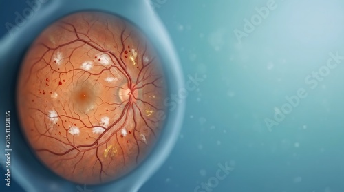 Diabetic Retinopathy Retina Damage Medical Illustration Showing Blood Vessel Abnormalities