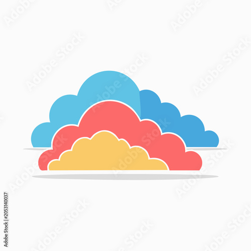 Stylized Cloud Illustration with Blue, Red, and Yellow Layers