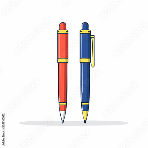 Two pens, red and blue, with gold accents
