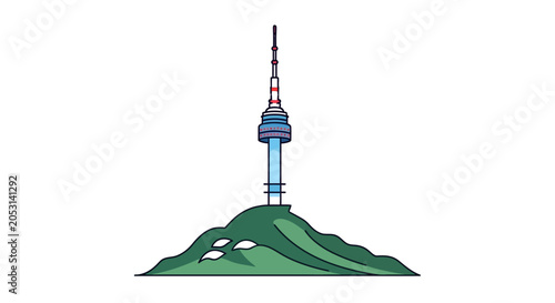 Seoul Namsan Tower Landmark Icon, South Korea Landmark Illustration